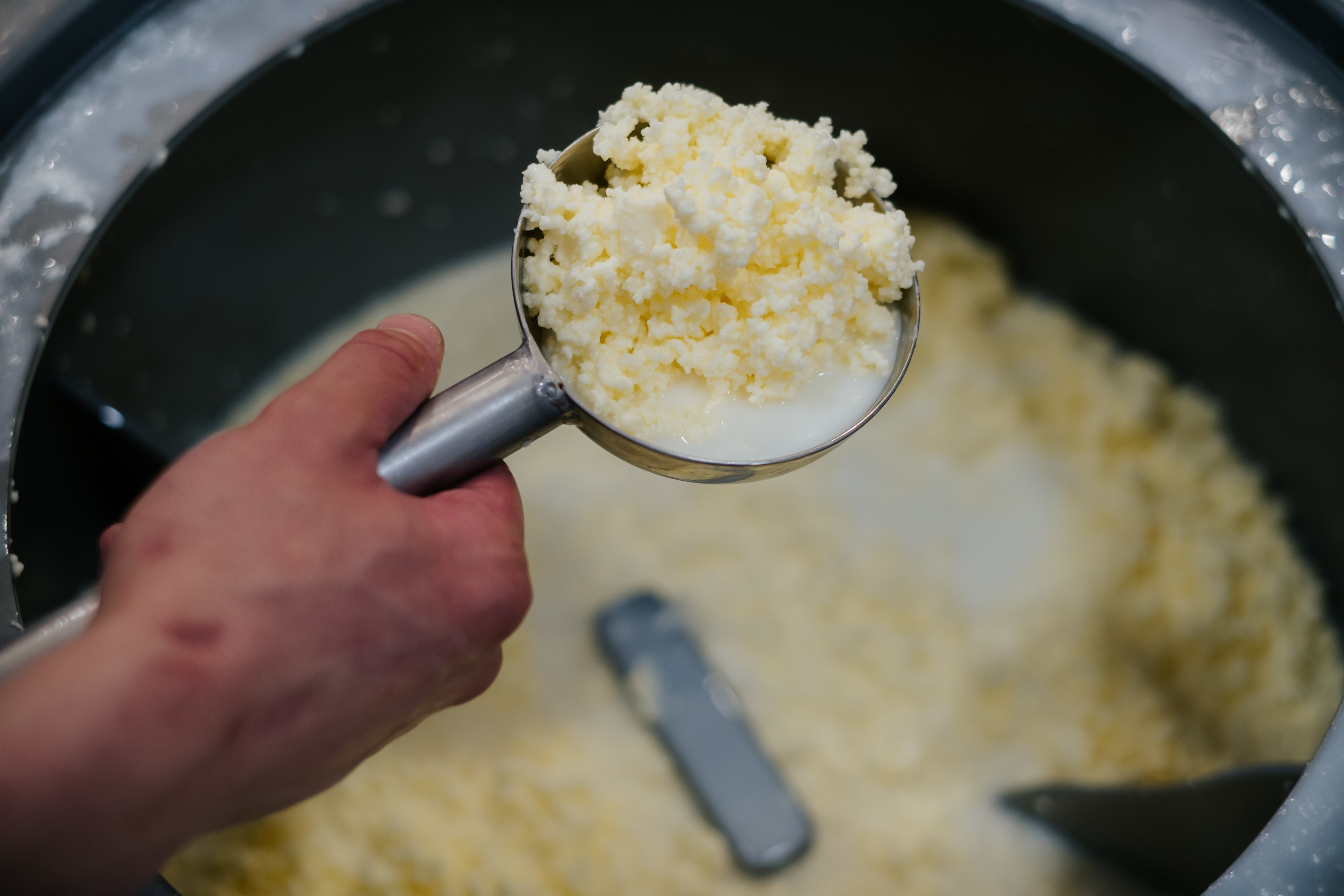 Louche de caillé avec main, beurre